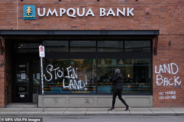 The Democratic-led city now has one of the most abandoned downtowns in the United States.  With the removal of the Walmarts, two of the last remaining bastions emerged in an outflow of Portland businesses, such as the Downtown branch of Umpqua Bank (pictured), also gone