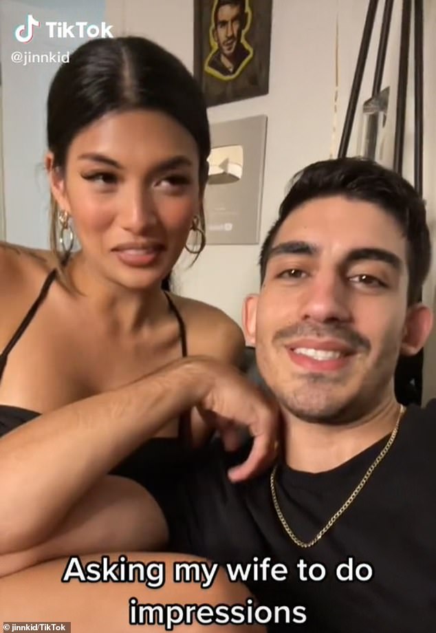 Pictured: Abulaban with his wife in one of his viral TikTok videos