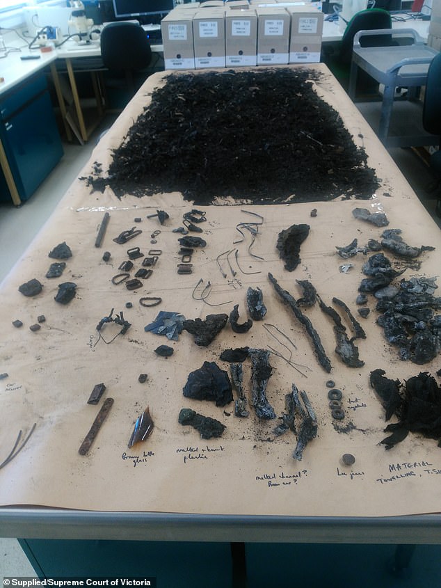 The burned contents of Russell Hill's tent