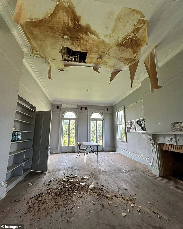 The damage includes disrepair from leaks, destroyed ceilings, cracked plaster and stripped walls in the grand old building