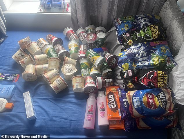 John took a whopping 21 Pot Noodles, 86 bags of chips, two packs of bacon, a pack of 30 sausages, cans of tuna, a block of cheese and brown sauce on his £1,400 trip to Egypt last year