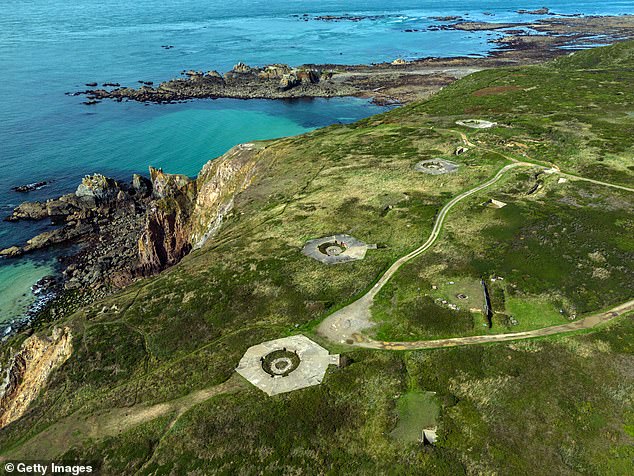 The remains of Battery Annes on Alderney, previously an open naval gun battery that was part of Hitler's defense of the Atlantic Wall against Allied invasion