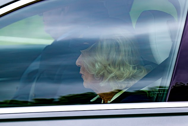 Camilla arrives today for Ian Farquhar's memorial service in Badminton, Gloucestershire