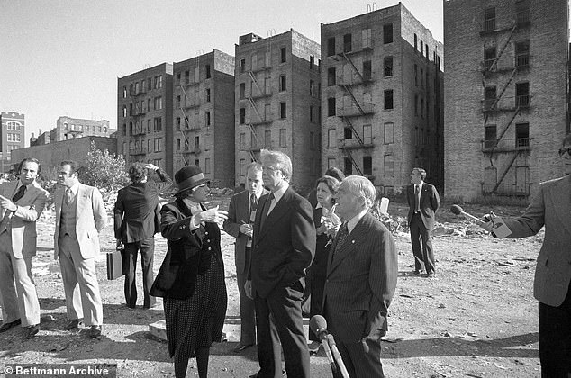 President Jimmy Carter in the South Bronx on October 5, 1977 as they toured one of the city's most devastated areas.