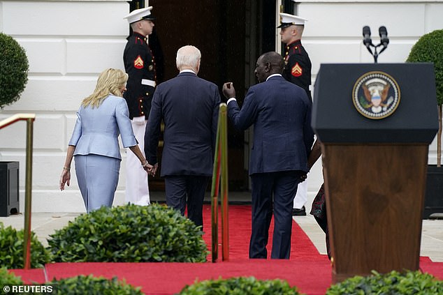 First lady Jill Biden held the president's hand after his remarks