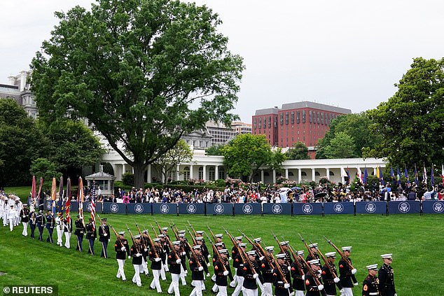 Military bands and a five and drum corps were present at the ceremony