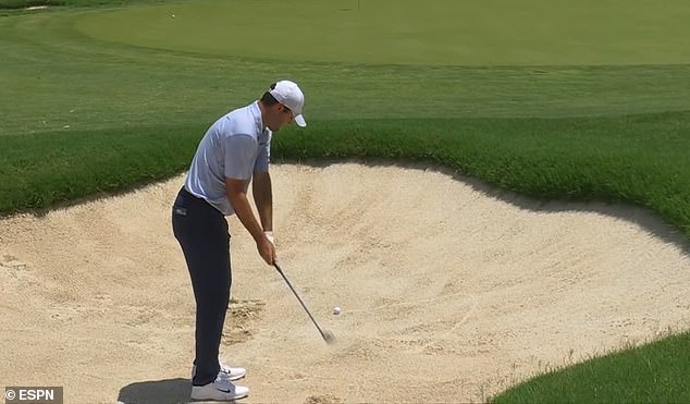 The Texan's approach shot found the right bunker on the green at the first at Colonial