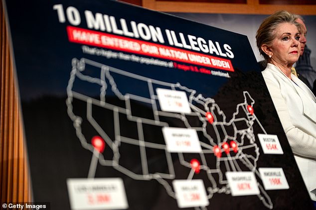 Senator Marsha Blackburn is seen during a press conference on Capitol Hill on May 22, 2024 in Washington, DC.  Senate Democrats have revived the bipartisan border bill, which was blocked earlier this year