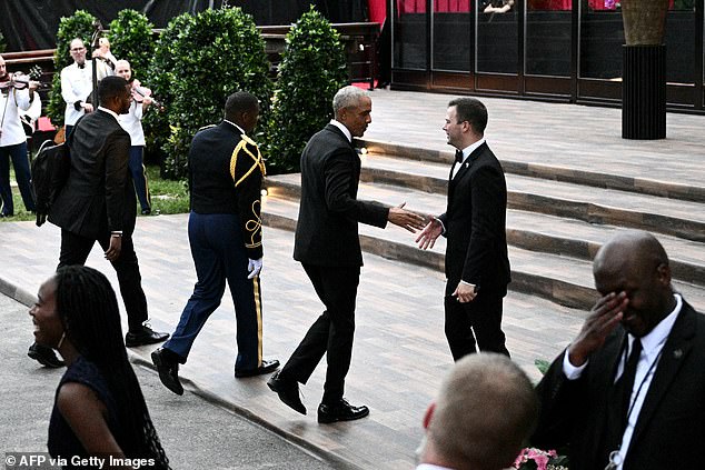 Barack Obama was at a reception at the White House and decided to walk to the tent where the state dinner was being held to say hello