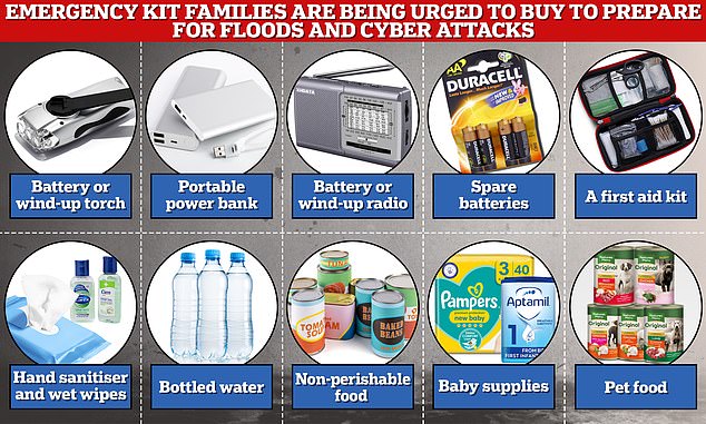 A new government website features a 'household emergency plan' with a list of 'emergency supplies' such as bottled water, wet wipes and non-perishable food