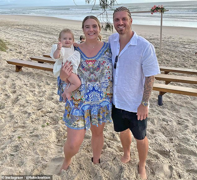 Out of contract, Brattan (pictured with his partner Courtney and their daughter Amaya) is keen to remain with Sydney FC ahead of next season in the A-League