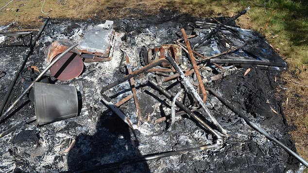 Photos taken by former Maffra police officer Madeline Rachford of Russell Hill and Carol Clay's destroyed campsite.  Image: Supplied / Supreme Court of Victoria