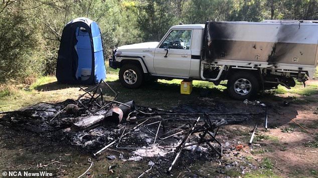 A detective told the jury he found the tent "totally destroyed".  Image: Supplied / Supreme Court of Victoria