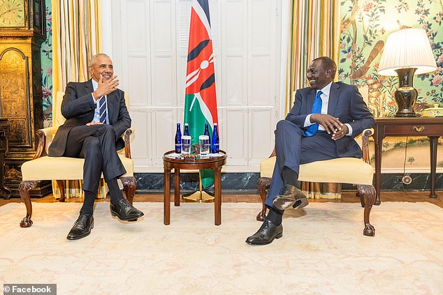 Former President Barack Obama (left) visited Kenyan President William Ruto (right) at Blair House, the official presidential guesthouse across the street from the White House