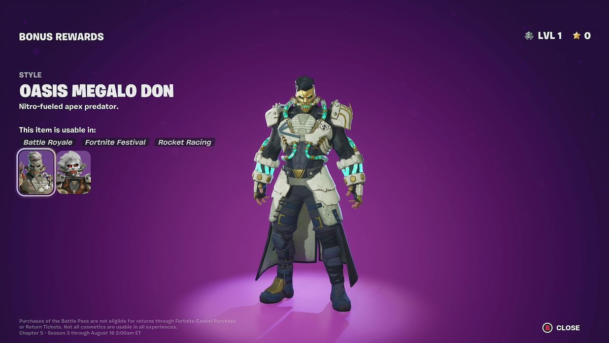 Oasis Megalo Don in the Fortnite Chapter 5 Season 3 battle pass