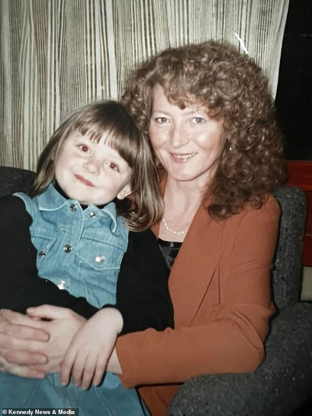 After Ms Grieves' second surgery in 2017, she claims she was diagnosed with lymphedema, a chronic condition that causes swelling in the body's tissues, and fibromyalgia, which causes pain all over the body.  Pictured is Mrs. Grieves as a child with her late grandmother June Evans