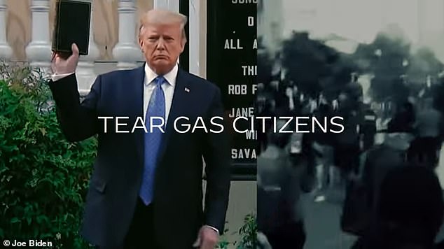 The 30-second ad showed former President Donald Trump's infamous photo opportunity with a Bible across the street from the White House after Black Lives Matter protesters were tear-gassed to clear the way for the president and his aides.