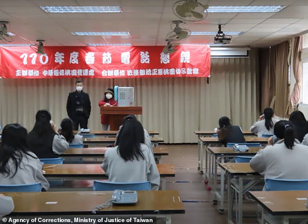 Prisoners in the Taiwanese prison during an activity in one of the classrooms