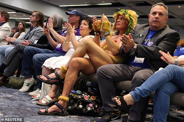Attendees at the Libertarian National Convention, taking place at the Washington Hilton in Washington, D.C., clap during Robert F. Kennedy Jr.'s speech Friday afternoon.  They choose their own candidate, but invite other presidential candidates to speak