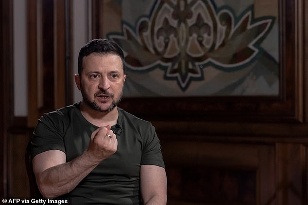 Ukrainian President Volodymyr Zelenskyy speaks during an interview with AFP on May 17