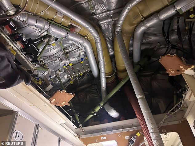 Forty-six passengers and two crew members remain in hospital.  Pictured: The interior of Singapore Airlines Flight SG321 after it made an emergency landing at Bangkok's Suvarnabhumi International Airport