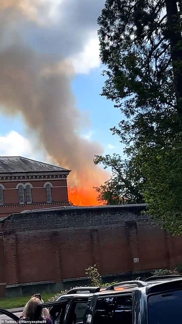 Broadmoor Hospital in Crownthorne is currently ablaze, sending plumes of black smoke into the air