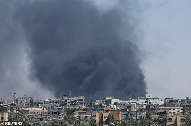 Smoke rises during an Israeli airstrike, amid the ongoing conflict between Israel and Hamas, in Rafah, southern Gaza Strip, May 24, 2024