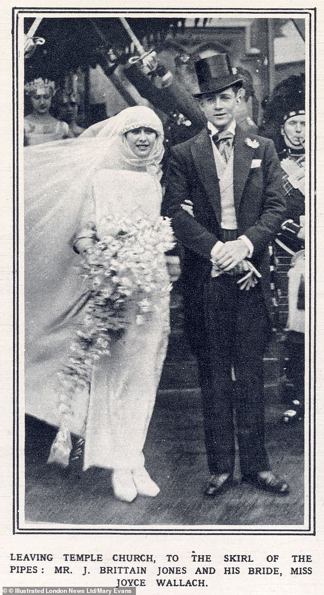 Joyce Wallach on her wedding day to Jack Brittain-Jones at Temple Church in 1924