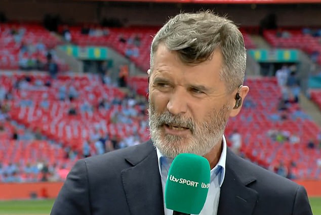 Keane (pictured) praised Fernandes and claimed his 'leadership was outstanding' during Man United's FA Cup final against Man City