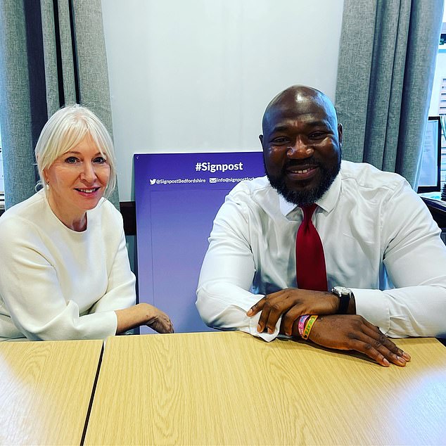 Nadine Dorries with Festus Akinbusoye who was selected as his party's candidate for the Mid Bedfordshire by-election in 2023 following her resignation