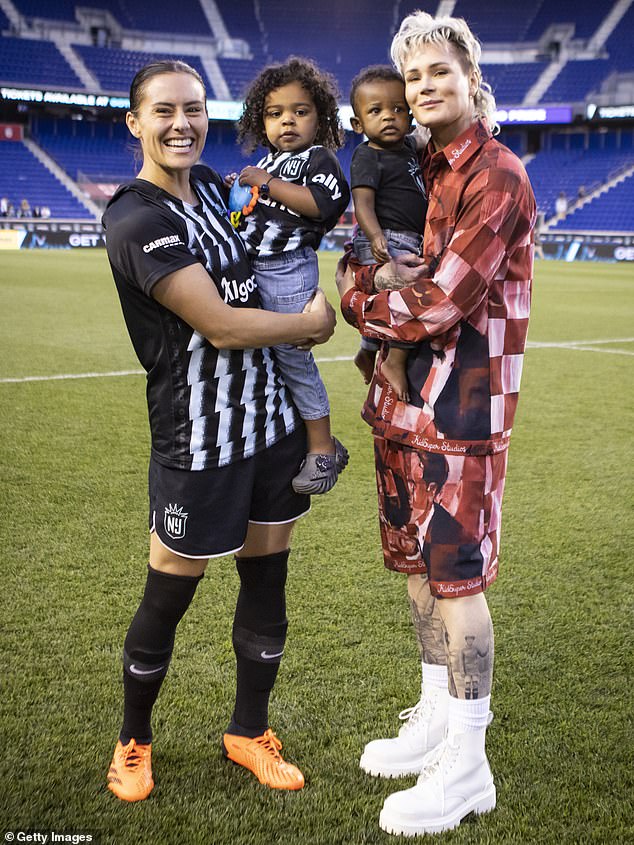Ashlyn shares two children with her ex-wife Ali Krieger (left), from whom she filed for divorce in September 2023;  they are depicted in May
