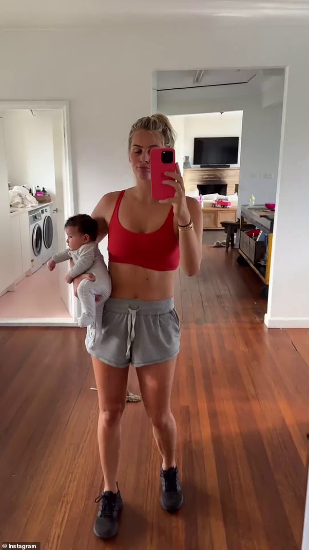 In the video, Indy can be seen working out at home with dumbbells, cooking healthy meals and exercising with her children