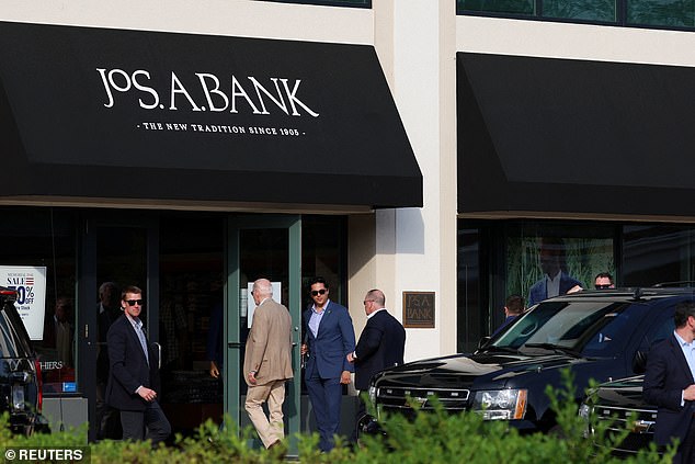 President Joe Biden arrives at the Jos A. Bank store in Greenville, Delaware