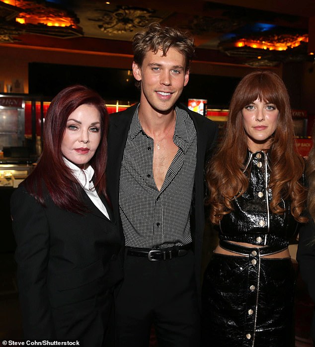 The birthday party comes as Elvis' estate in Tennessee Graceland faced bankruptcy risk;  Priscilla, Austin Butler and Riley pictured in 2022