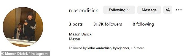 With just three posts, the eldest son of Kourtney Kardashian and Scott Disick already has more than 30,000 followers on Saturday