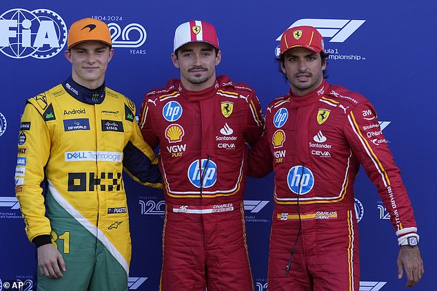 Charles Leclerc took pole position, ahead of Piastri and Carlos Sainz in third place