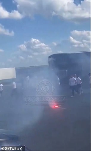 Videos posted online showed flares thrown at the buses