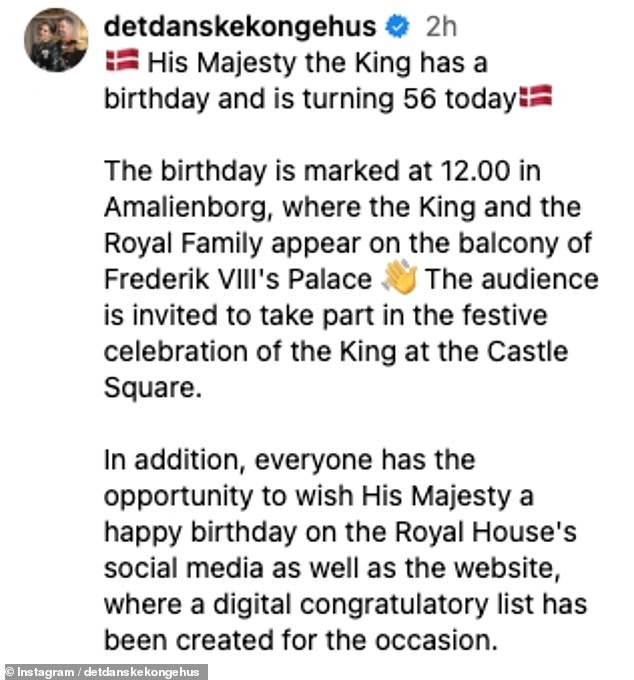 In the caption (photo), the Royal House informed royal fans about how Frederik and the family will celebrate his birthday today