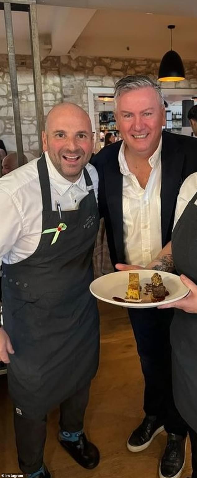The event was hosted by Eddie McGuire (right) and photos shared on social media showed the three judges having the time of their lives as they caused a storm in the kitchen