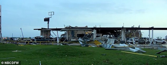 The Shell gas station was part of the AP Travel Center, where dozens of people drove to on Saturday night to hide from the tornado.  A total of five people were reported dead in Cooke County