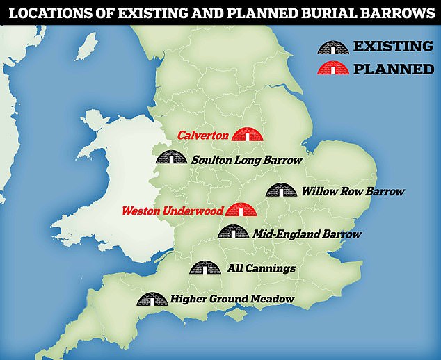 The first modern barrow - All Cannings, near Marlborough in Wiltshire - opened in 2015.  Since then, further barrow sites have sprung up in Cambridgeshire, Dorset, Shropshire and Oxfordshire.