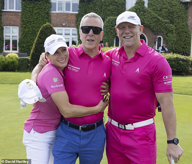 Mike and Zara Tindall posed for photos with James Nesbitt at Sutton Coldfield Golf Course