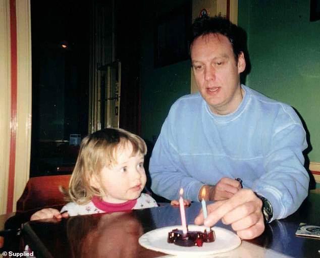 Chantelle McDougall, 27, had fallen under the spell of 45-year-old Gary Felton, a British-born spiritualist who in 1986 had assumed the identity of an English colleague named Simon Kadwell.  Felton is pictured with Leela on her second birthday