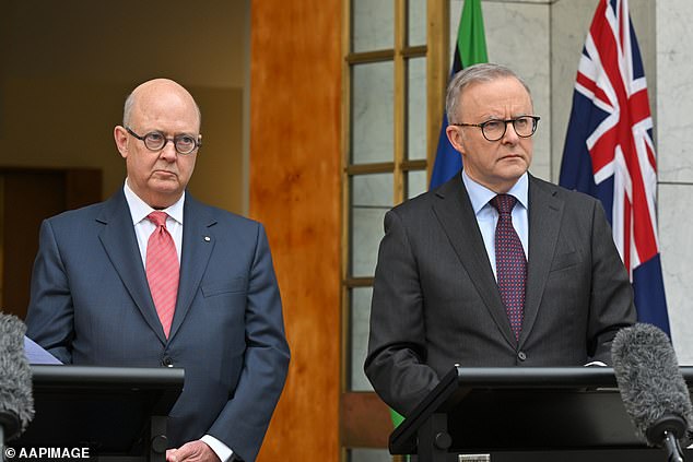 New ABC boss Kim Williams (left) joins Anthony Albanese at Parliament House as his appointment was announced