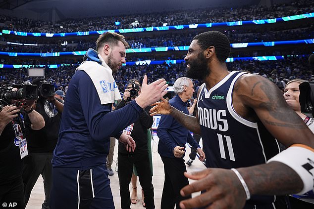 Luka Doncic (L) and Kyrie Irving (R) both dropped 33 points in the winning effort