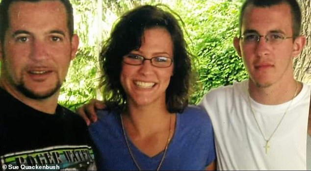 Mother, Sue Quackenbush is pictured next to her two sons, Eric, left, and Michael, right.  Both are now dead