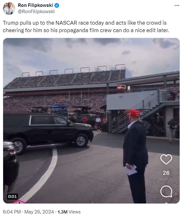 1716794437 162 Trump is ridiculed over footage of him waving to NASCAR