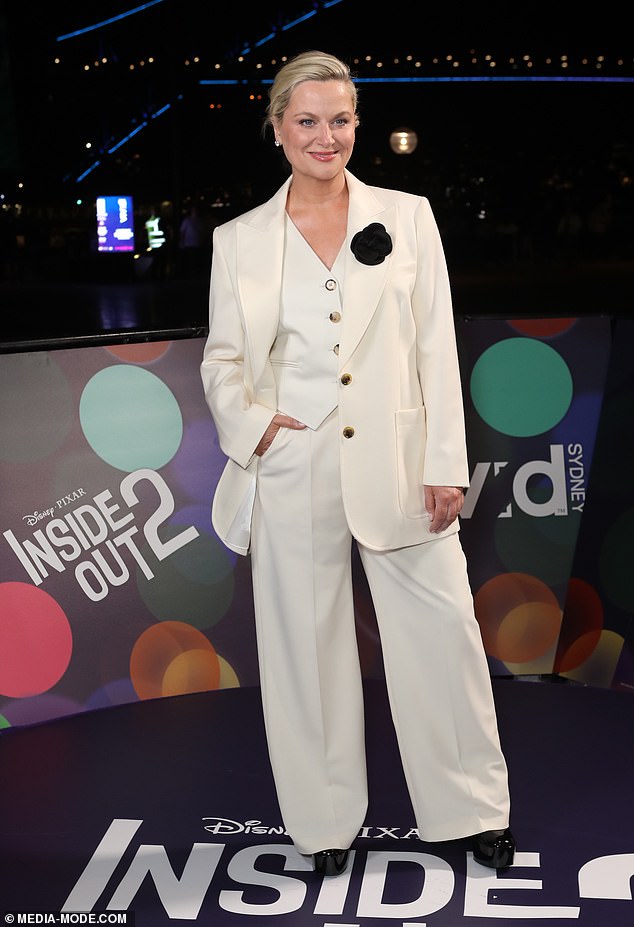 The former Saturday Night Live star, who plays Joy in the children's film, opted for a three-piece cream suit