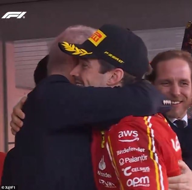 Albert skipped the formalities and hugged Charles Leclerc after victory on home turf on Sunday