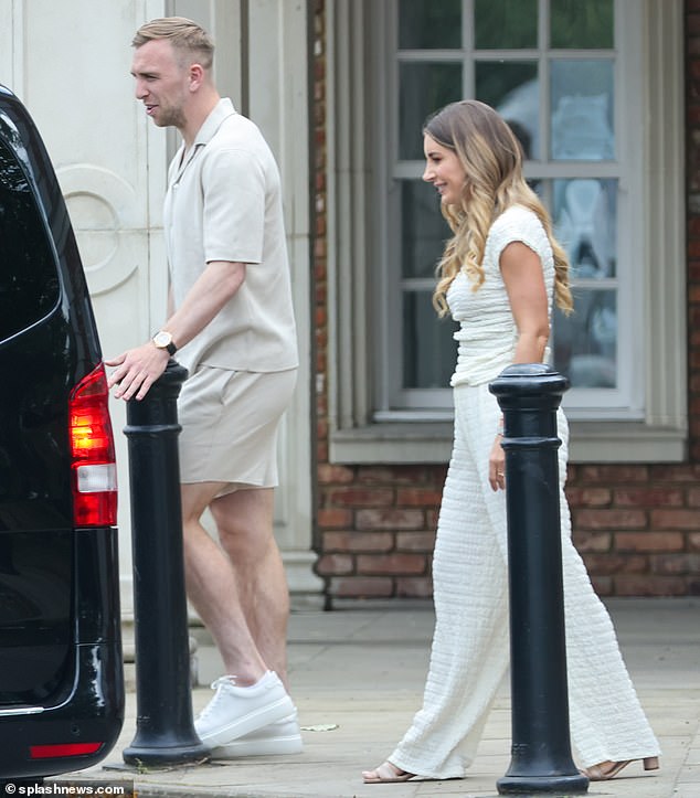 West Ham striker Jarrod - who will be in the England squad for the Euro 2024 training camp this summer - matched his long-term girlfriend by opting for a cream shirt and matching shorts